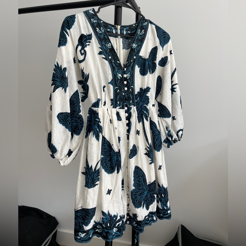 Banana Republic White and Blue Butterfly Dress